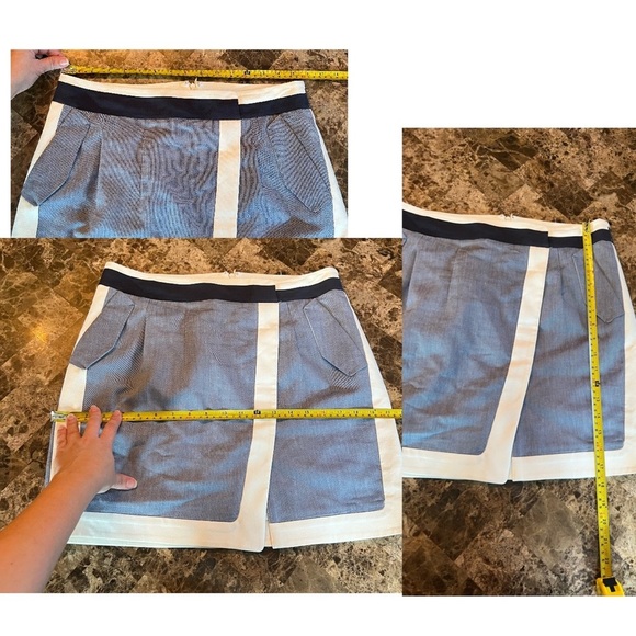 MORINE Comte Marant Mini Skirt Linen Blend Colorblock Blue Pockets Faux Wrap - Picture 11 of 11